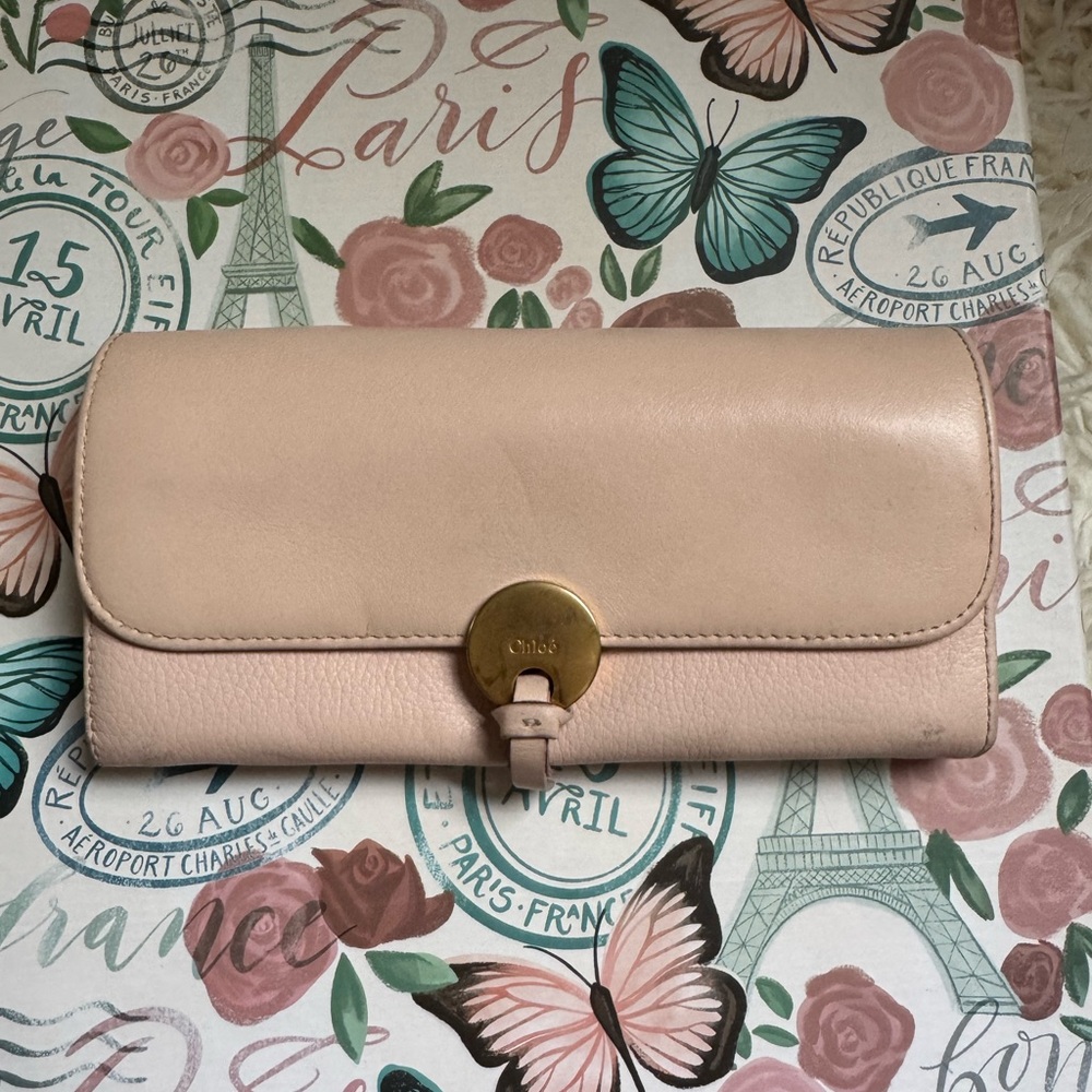 Chloé Pale Pink Blush Leather Indy Long Flap Snap Accordion Wallet Pre-Loved